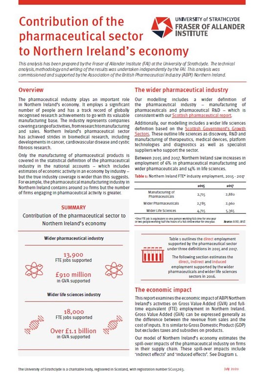 Contribution of the pharmaceutical sector to Northern Ireland’s economy