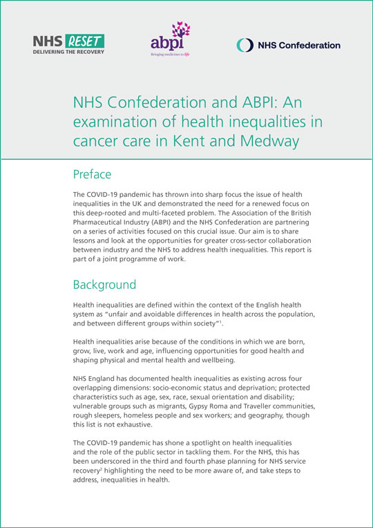 NHS Confederation and ABPI: An examination of health inequalities in cancer care in Kent and Medway