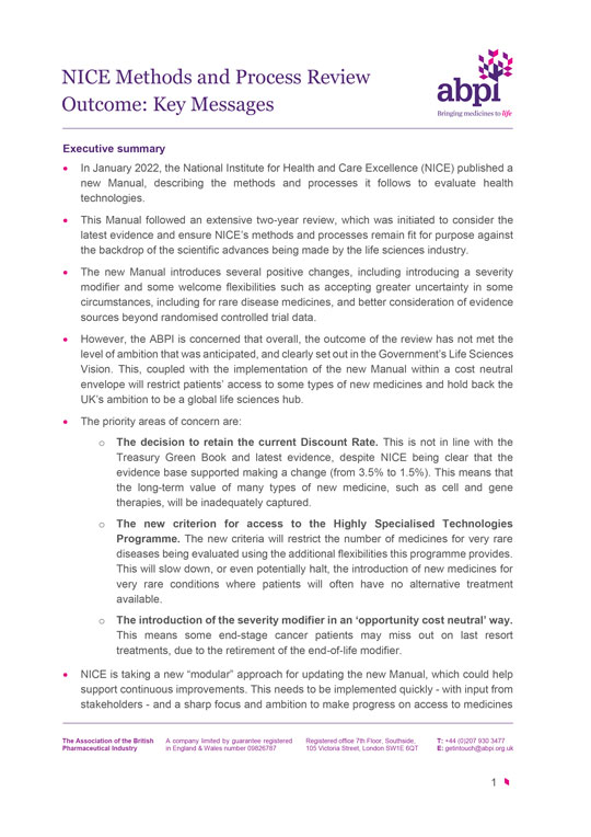 NICE Methods and Process Review Outcome: Key Messages