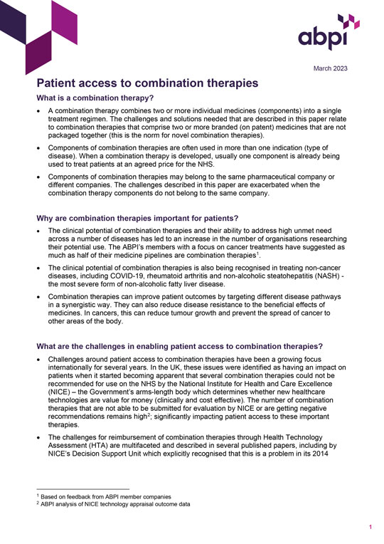 Patient access to combination therapies